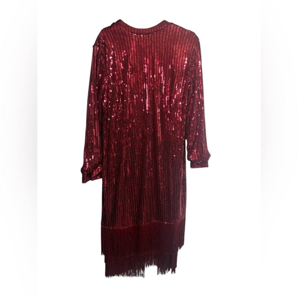 Elegant Red Sequin Fringe Shift Dress - Women